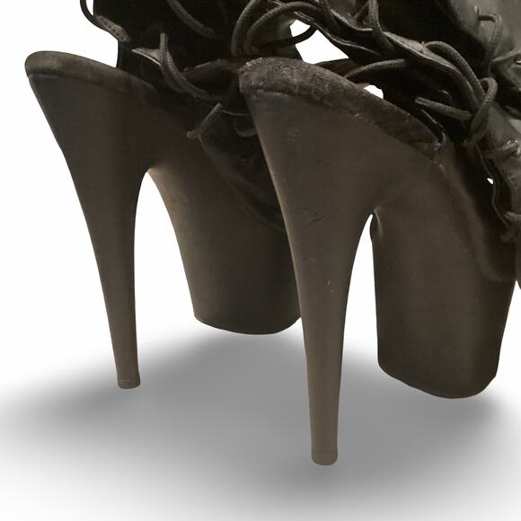 Thigh High Laceup Back Peep Toe Platform Boots - Picture 6 of 11